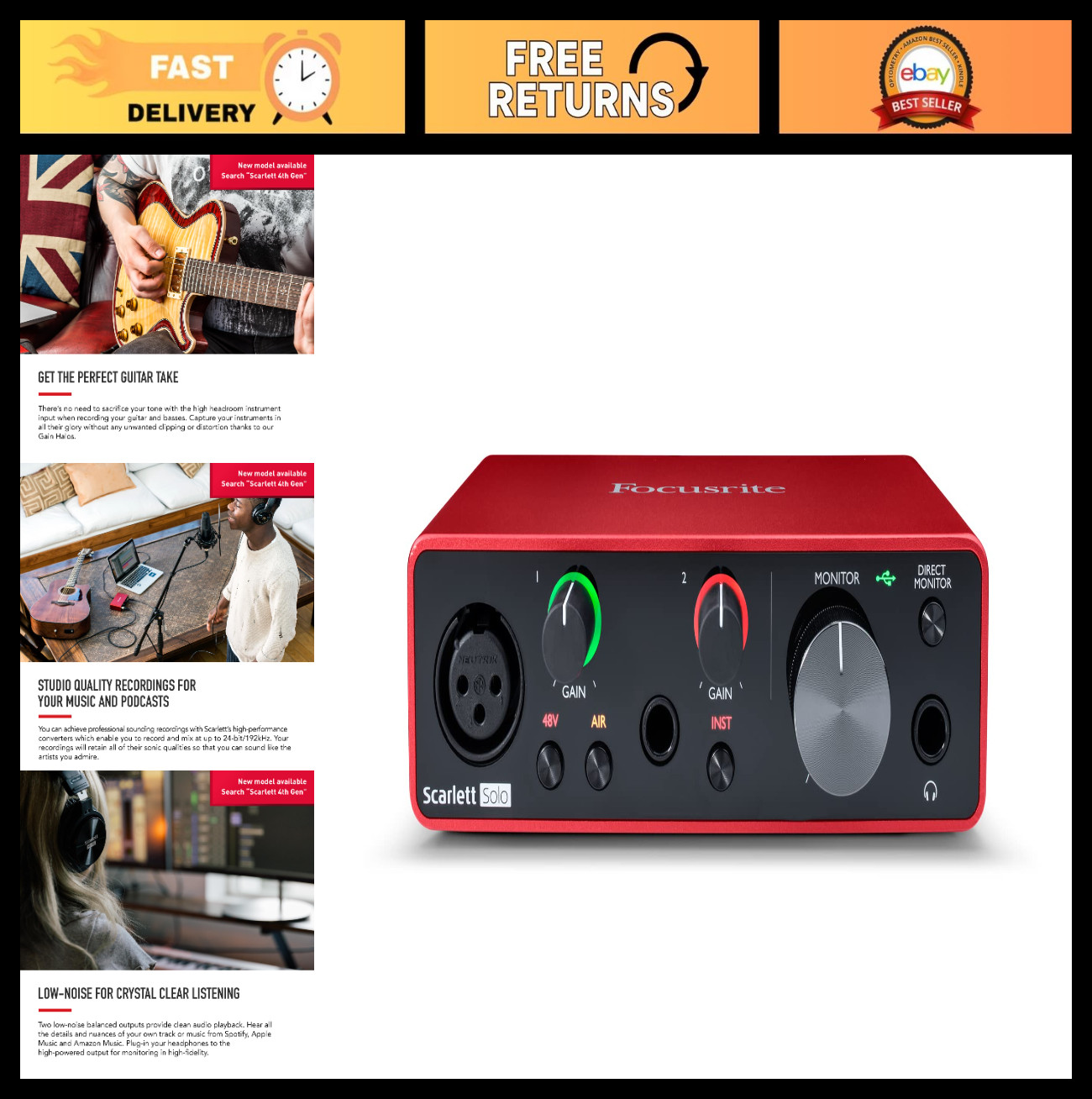 USB Audio Interface for Guitarists, Vocalists, Podcasters - Record Studio Qualit