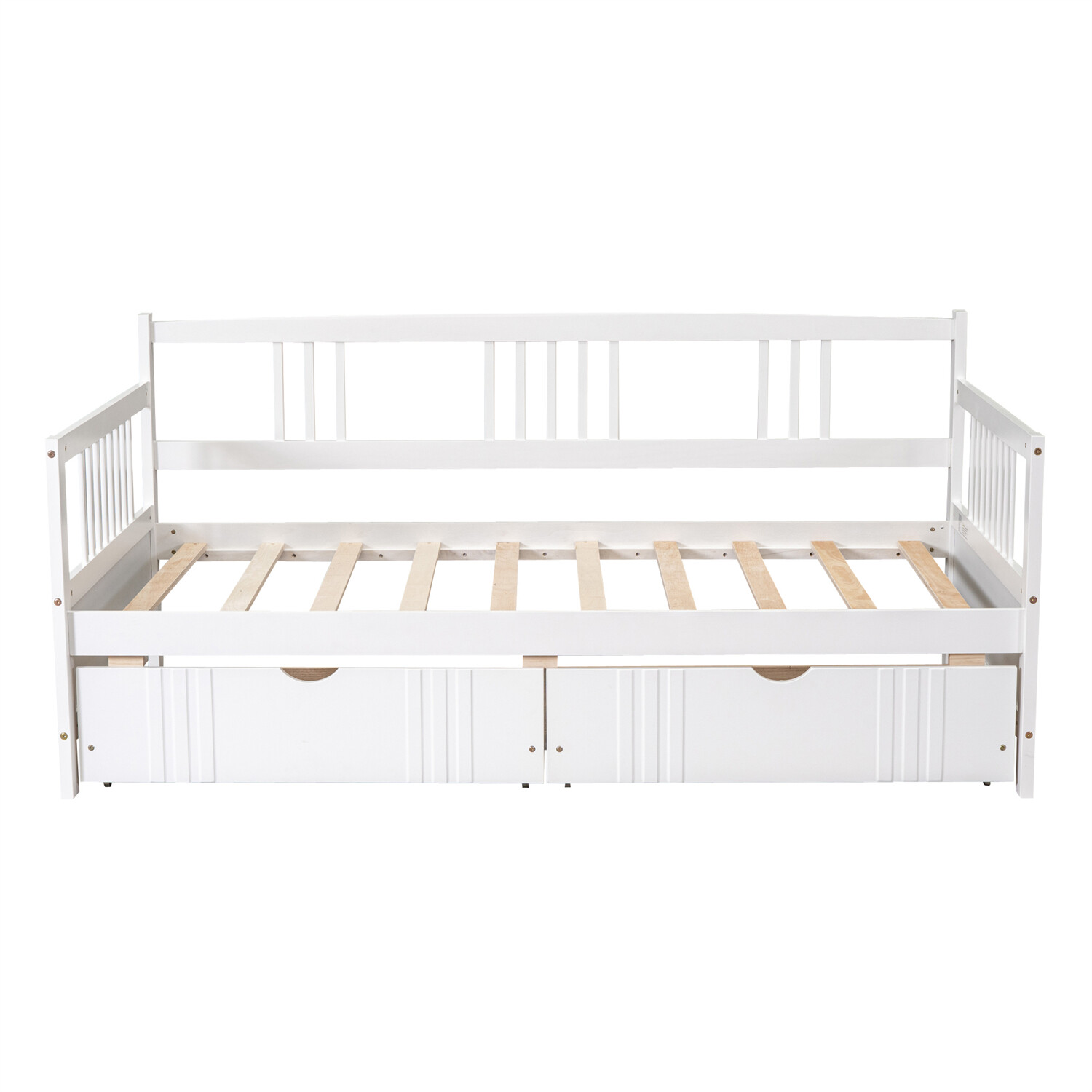 Twin Size Daybed Wooden Bed Frame Sofa Bed with 2 Drawers White/Espresso US