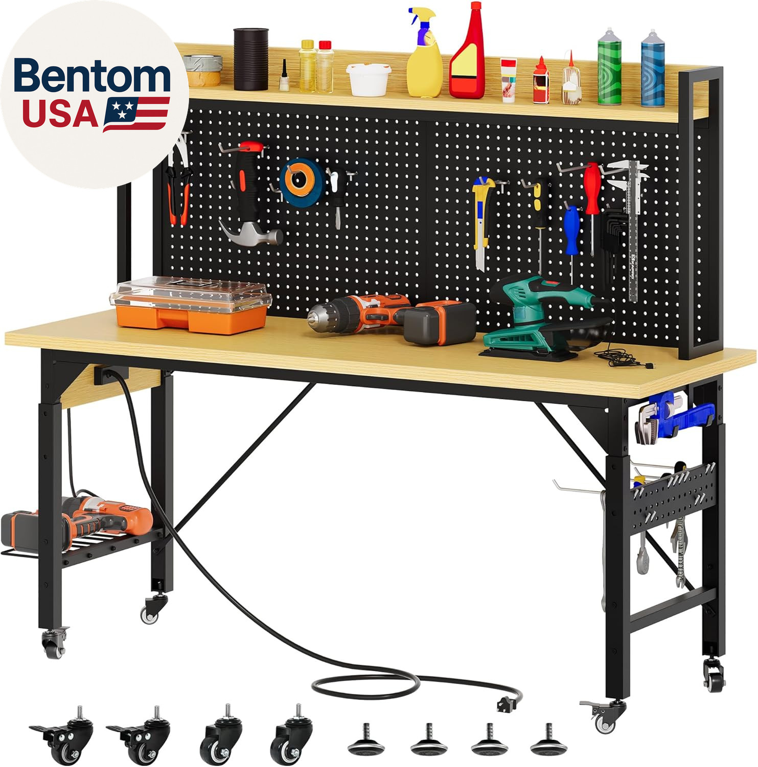 Garage Workbench Rolling Adjustable Tool Table