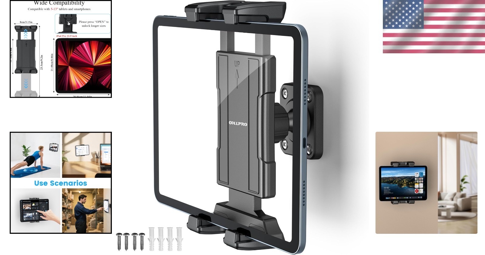 Durable Universal Tablet Wall Mount for 5-13 Inch Devices, Scratch-Proof Design