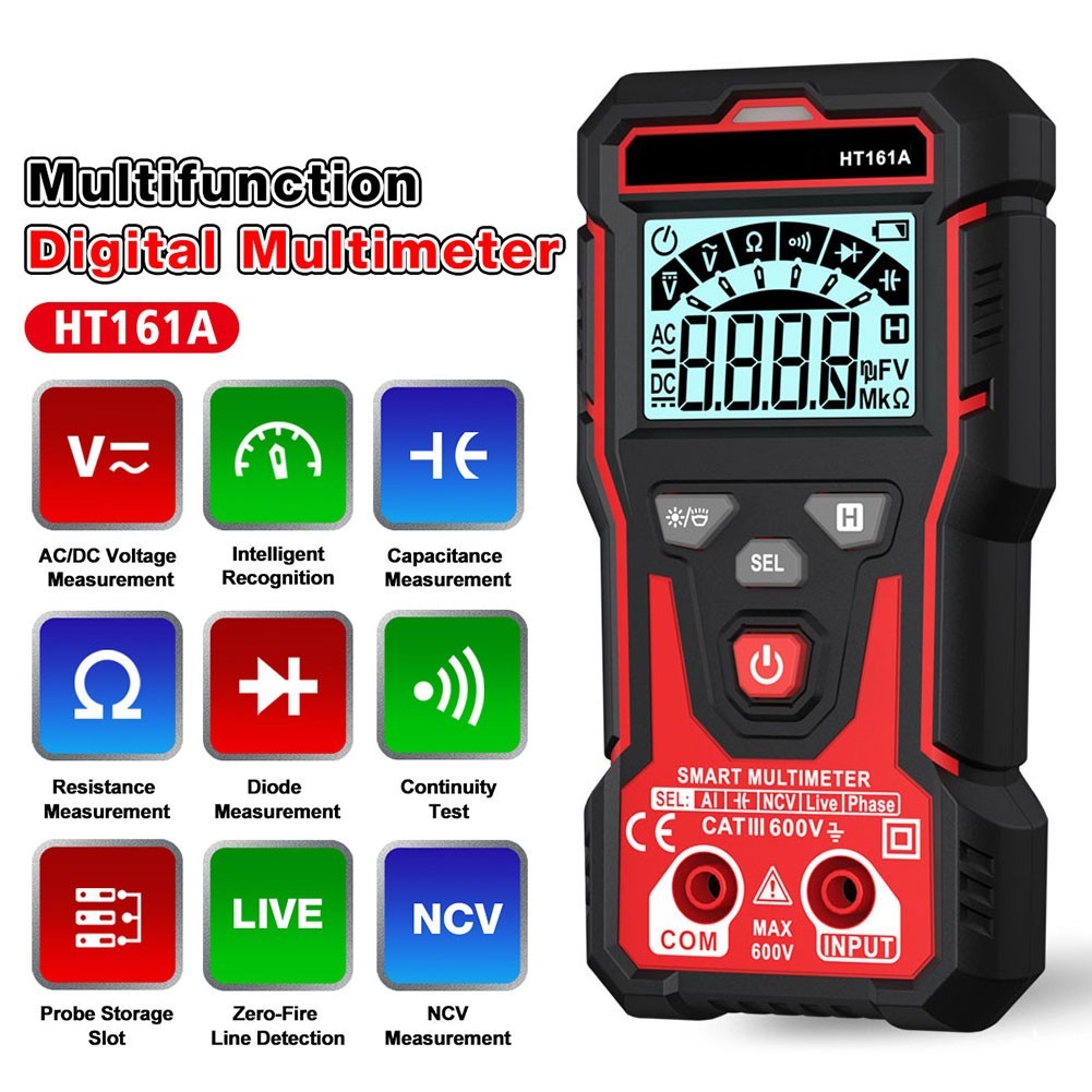 HT161A Auto Range Multimeter 4000 Counts Backlit LCD NCV and Diode Test