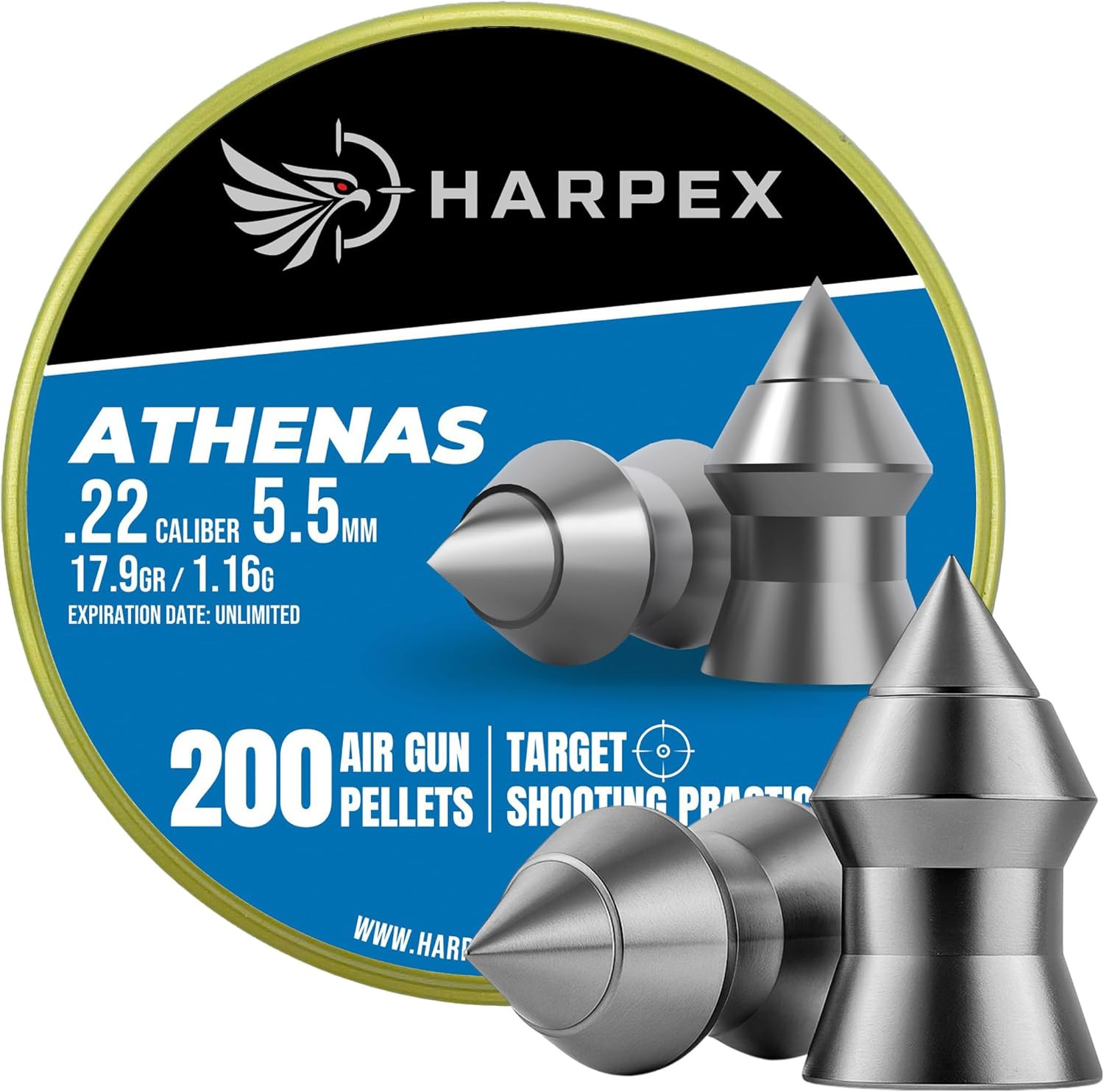 Athenas .22 Cal Airgun Pellets – 17.9 Grain Pointed Design – High Accuracy – Pre