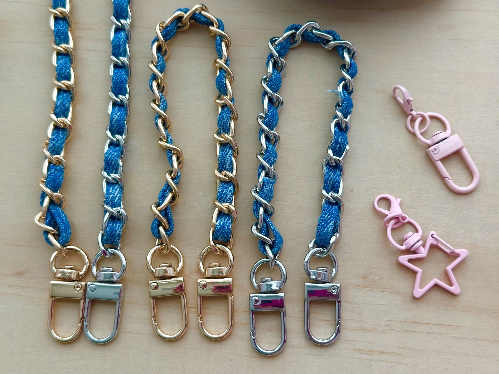 Replacement Handbag Denim Blue Pouch Strap Chain and Pink Clasp