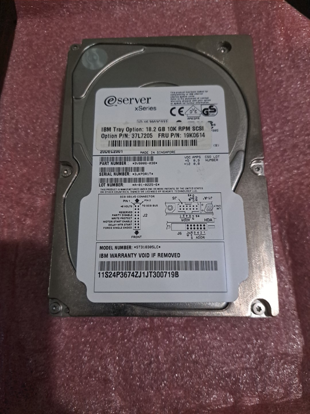 18.2gb 10k SCSI, 24p3674 06p5369 EServer XSeries, st318305lc