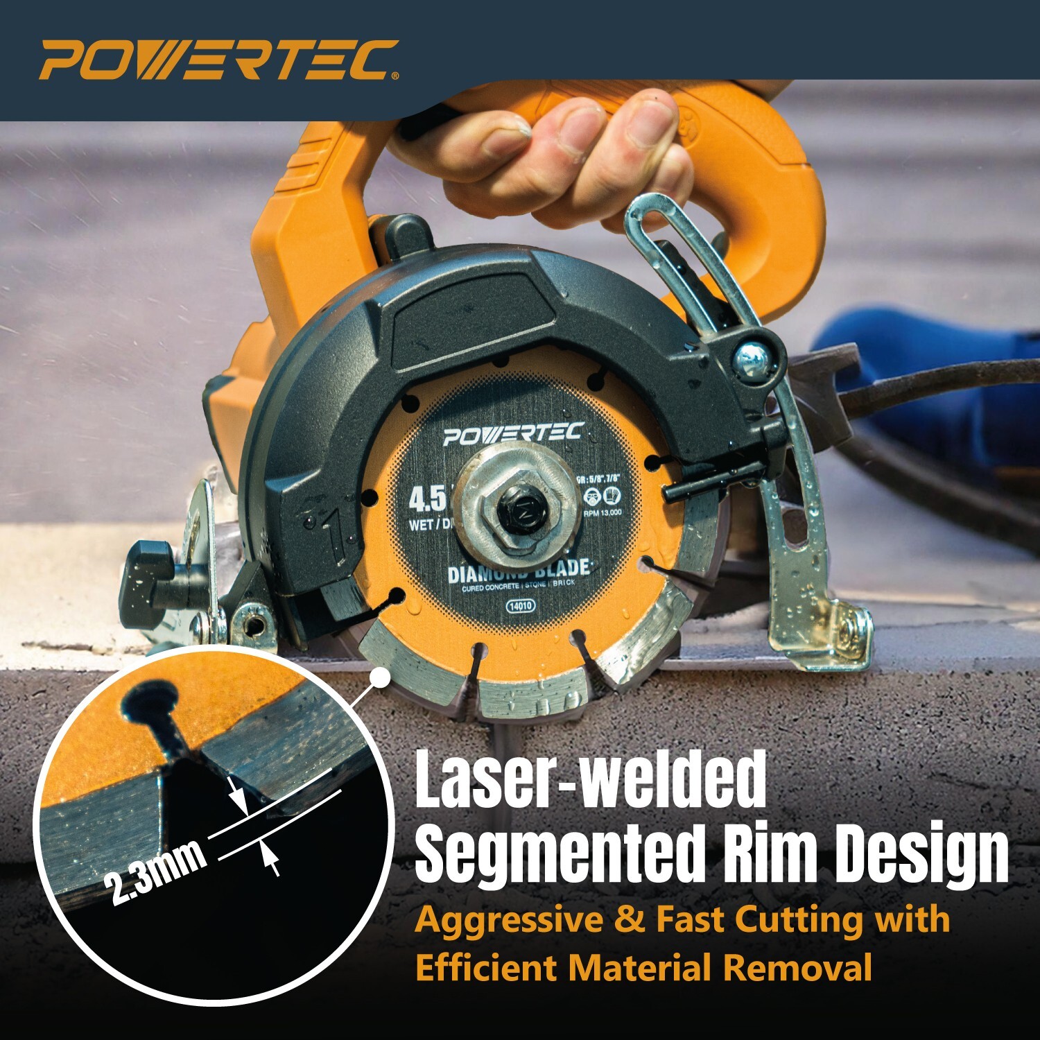 POWERTEC 4-1/2" Laser-Welded Segmented Diamond Saw Blade for Angle Grinder