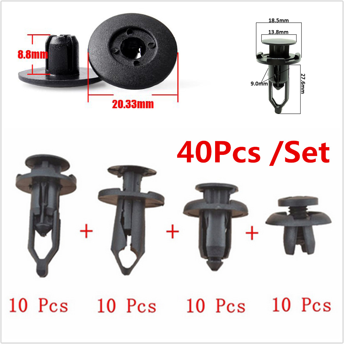 Set of 40 pcs Car Body/Bumper Push Pin Rivet Retainer Trim Moulding Clip Parts N