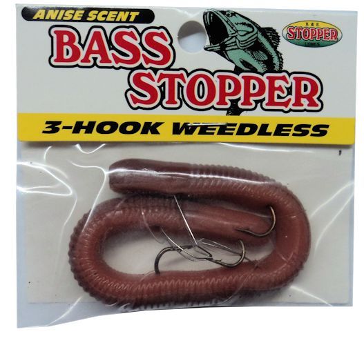 Bass Stopper Weedless Worm, SIX Packs, 3-Hook, 6" Natural  #3WBS1PK-8