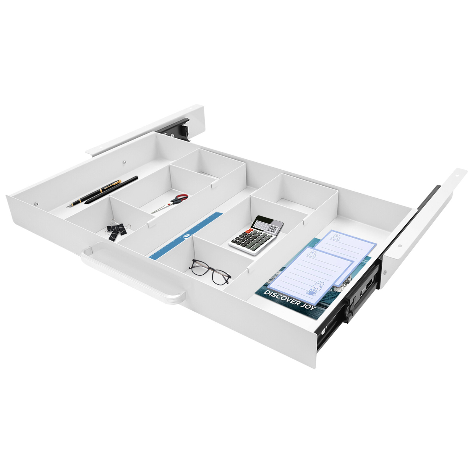 White 21.5" Under Desk Mounted Sliding Pull-out Drawer For Standing Desks