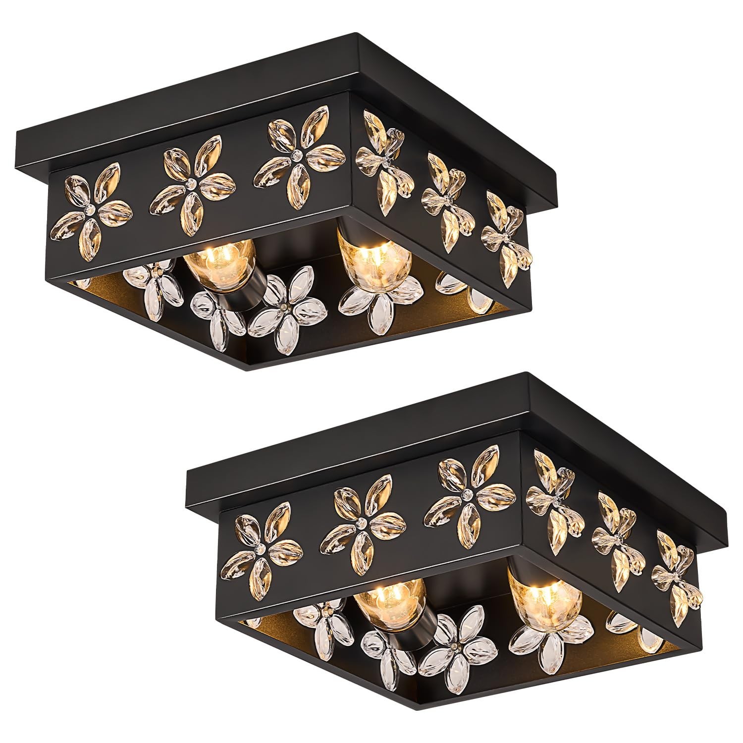 10 Inch Black Flush Mount Ceiling Light Fixtures, 2-Pack | 2-Light, Square, I...