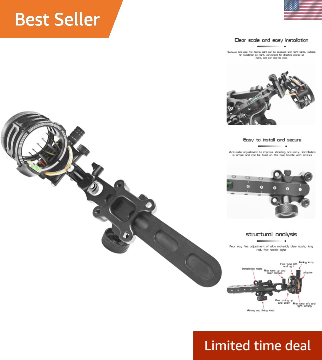 User-Friendly Archery Bow Sight with Aiming Lamp and Micro-Click Adjustments