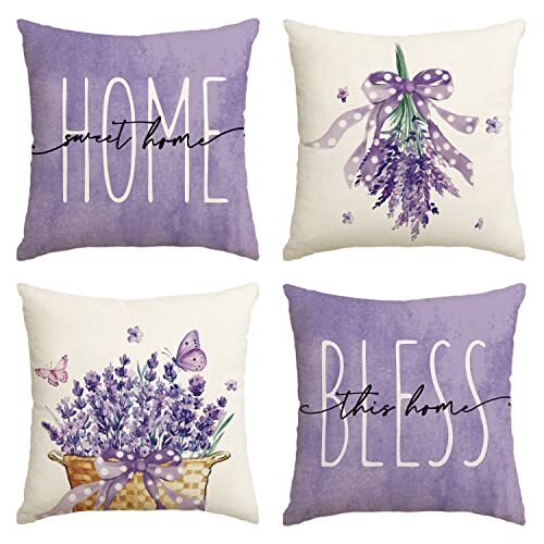 AVOIN colorlife Lavender Home Sweet Home Bless This Home Spring 18 x 18" Purple