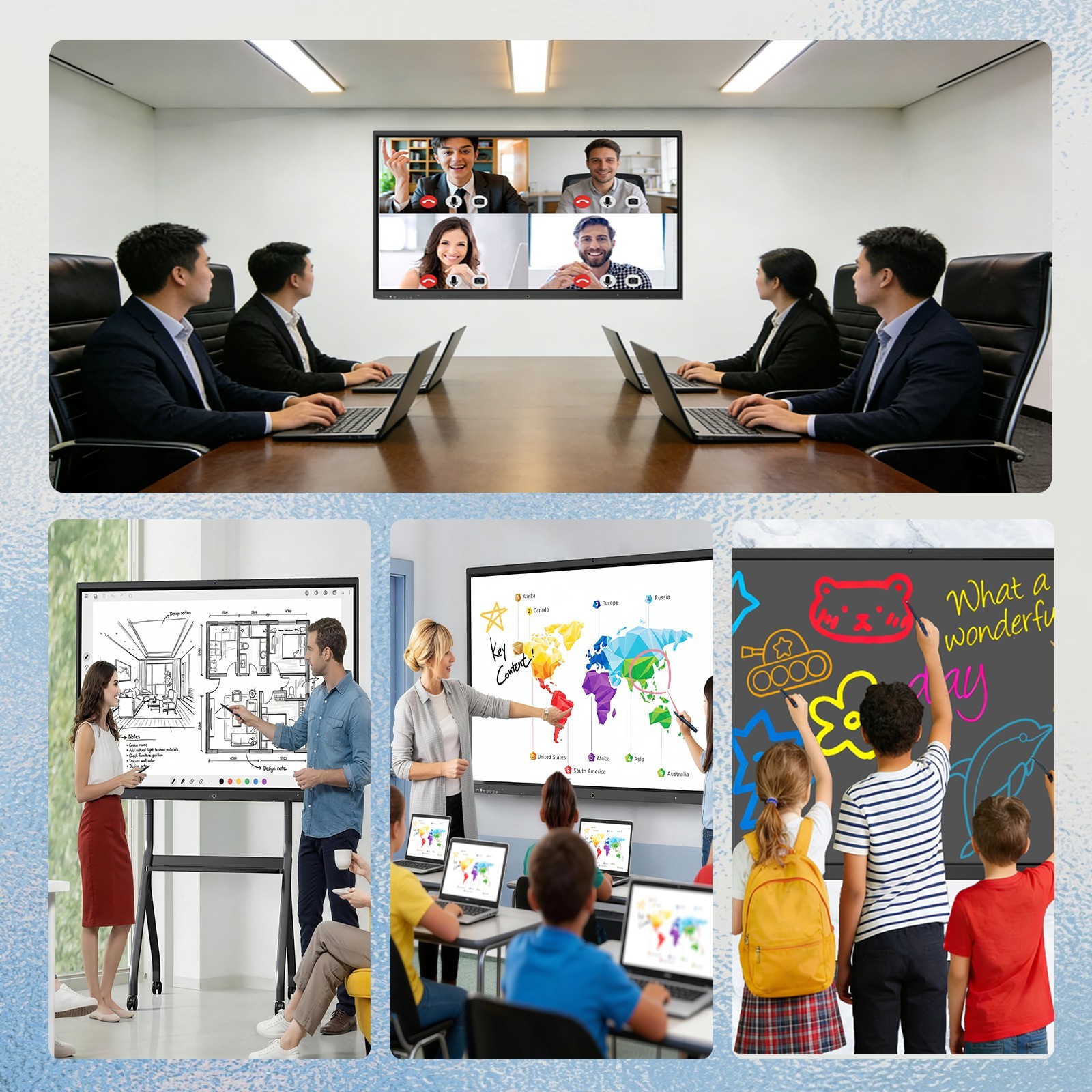 65 Inch 4K UHD Smart Board, Interactive Digital Whiteboard, 20-Point Touchscreen