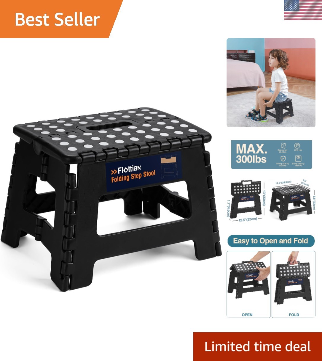 Portable 9-Inch Folding Step Stool - Non-Slip Surface for Safe Use Everywhere