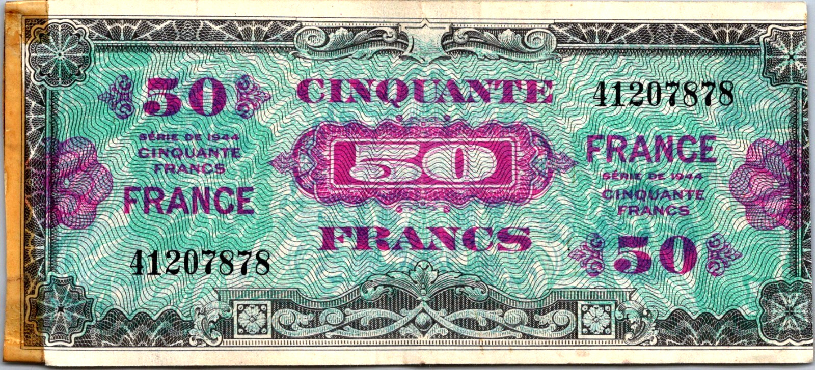 France 50 Cinquante Francs 1944 Pick# 122 (Short Snorter Note)