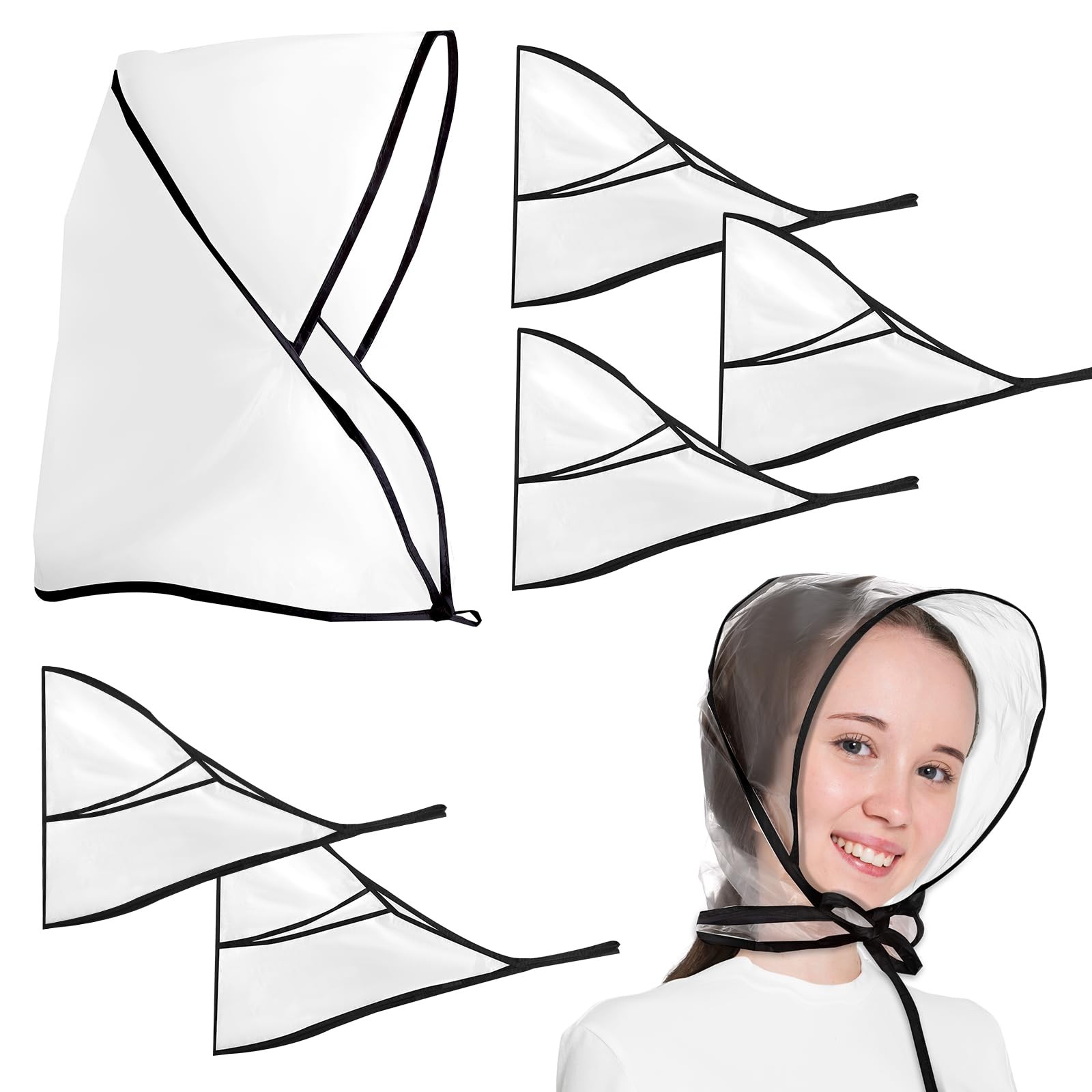 12 Pcs Rain Bonnet with Plastic Visor, Clear Waterproof One Size, Black