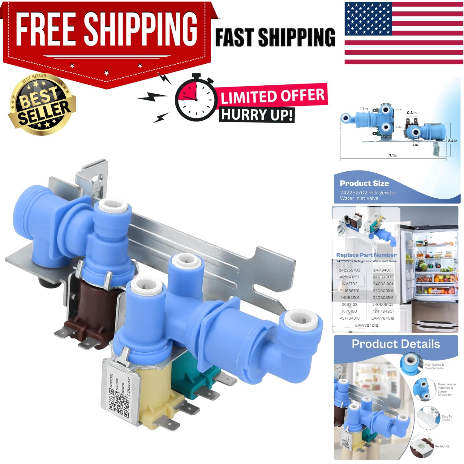 Upgraded 242252702 Refrigerator Water Inlet Valve for Kenmore & Frigidaire