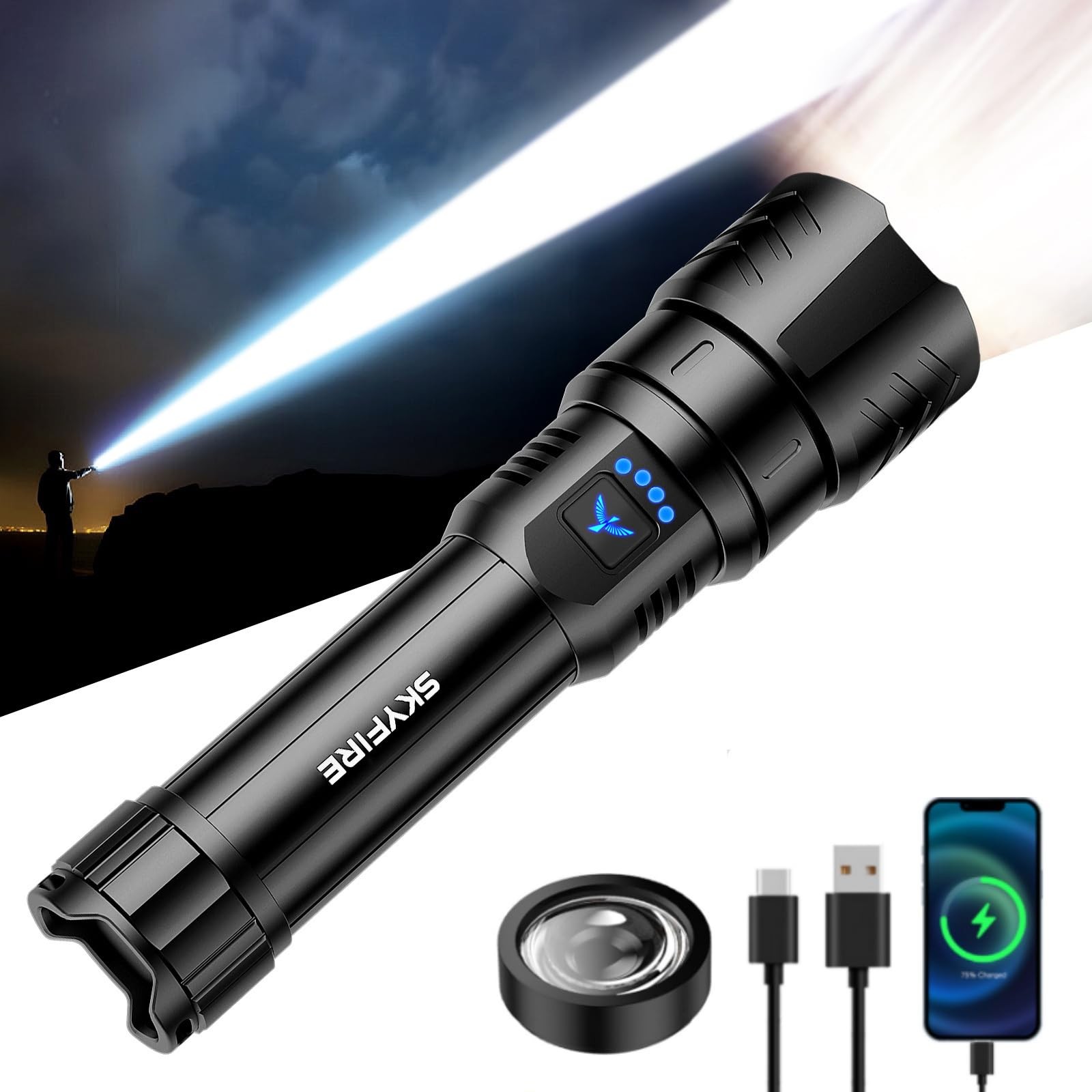 Flashlight with Ignition Lens,5000mAh Rechargeable Flashlights High Lumens Su...