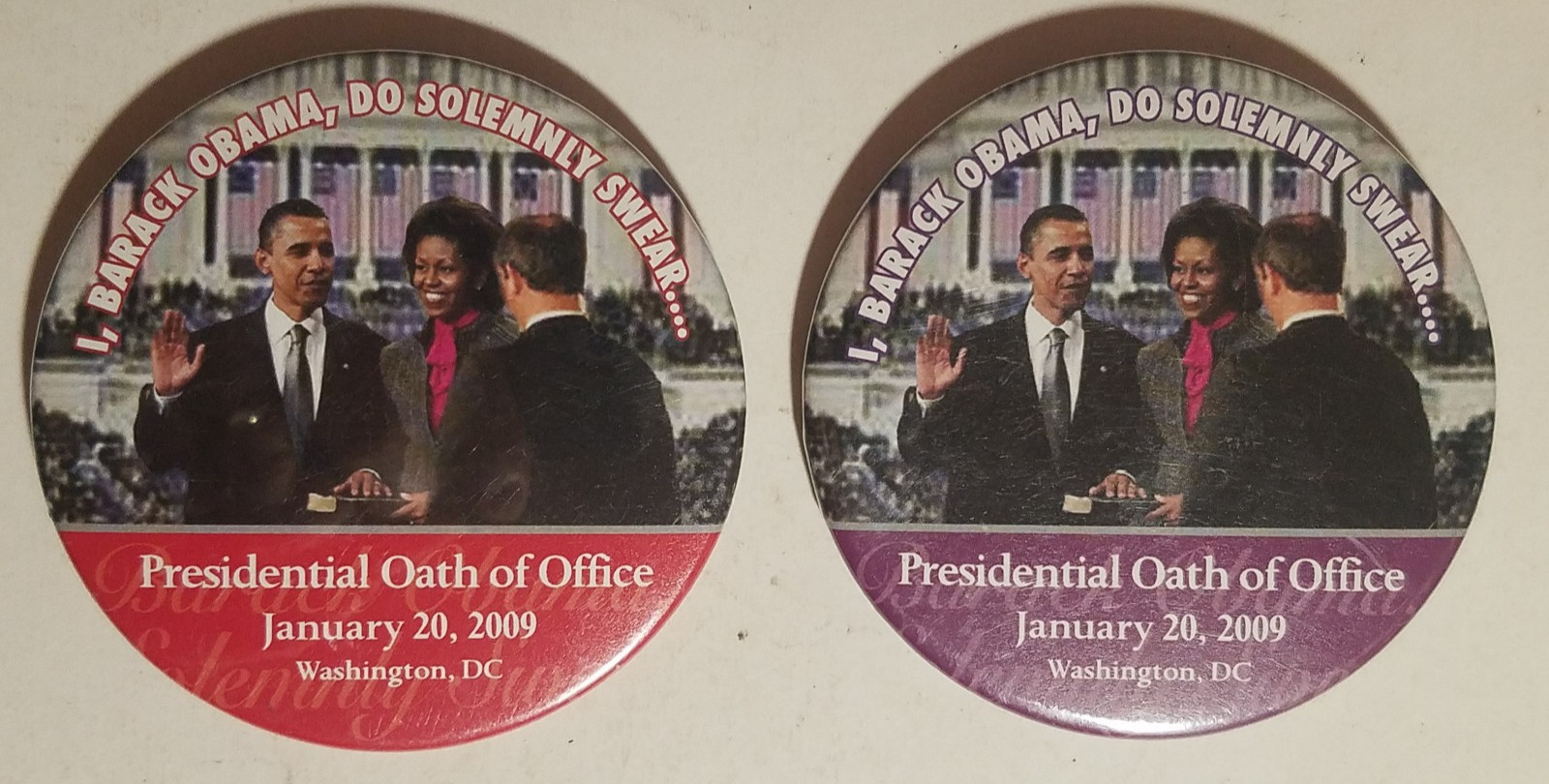 2 Obama Presidential Oath of Office Pinback Buttons