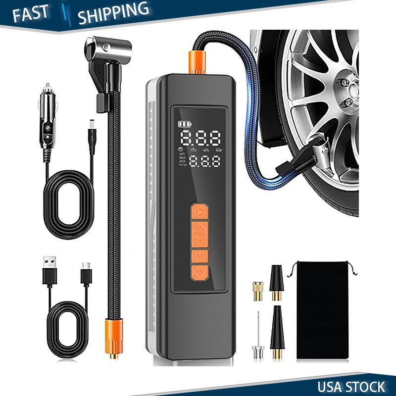 Portable Air Compressor Tire Inflator, 150 PSI Cordless Air Pump LED Light and M