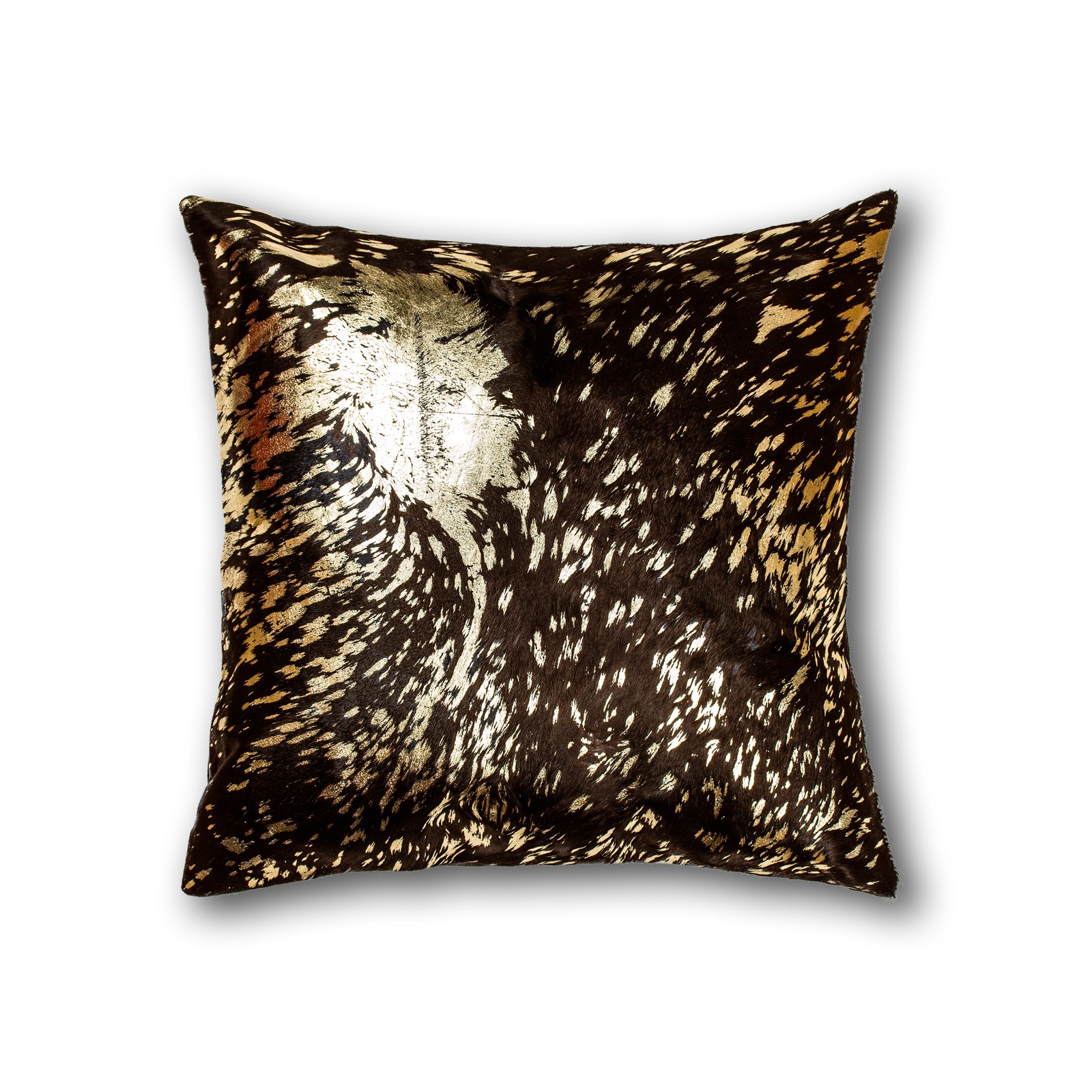 Natural Torino Scotland Cowhide Pillow | Chocolate & gold | 18"x18"