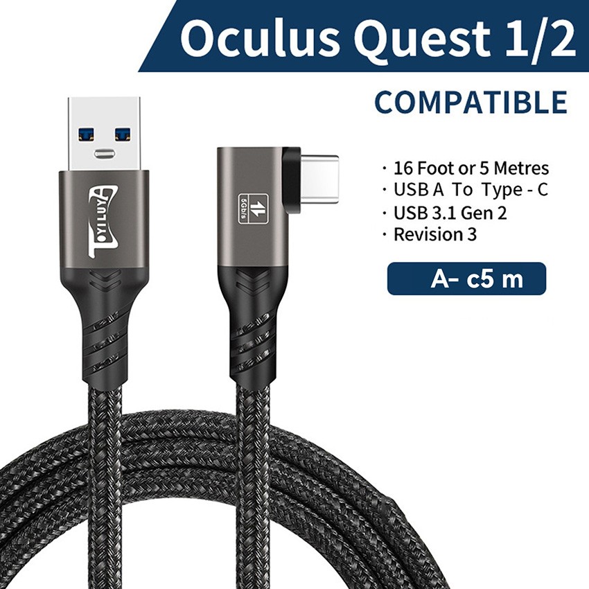 16FT Elbow Data Cable USB-A USB-C Fast Charging Line For Quest 2/3 VR Link Cable