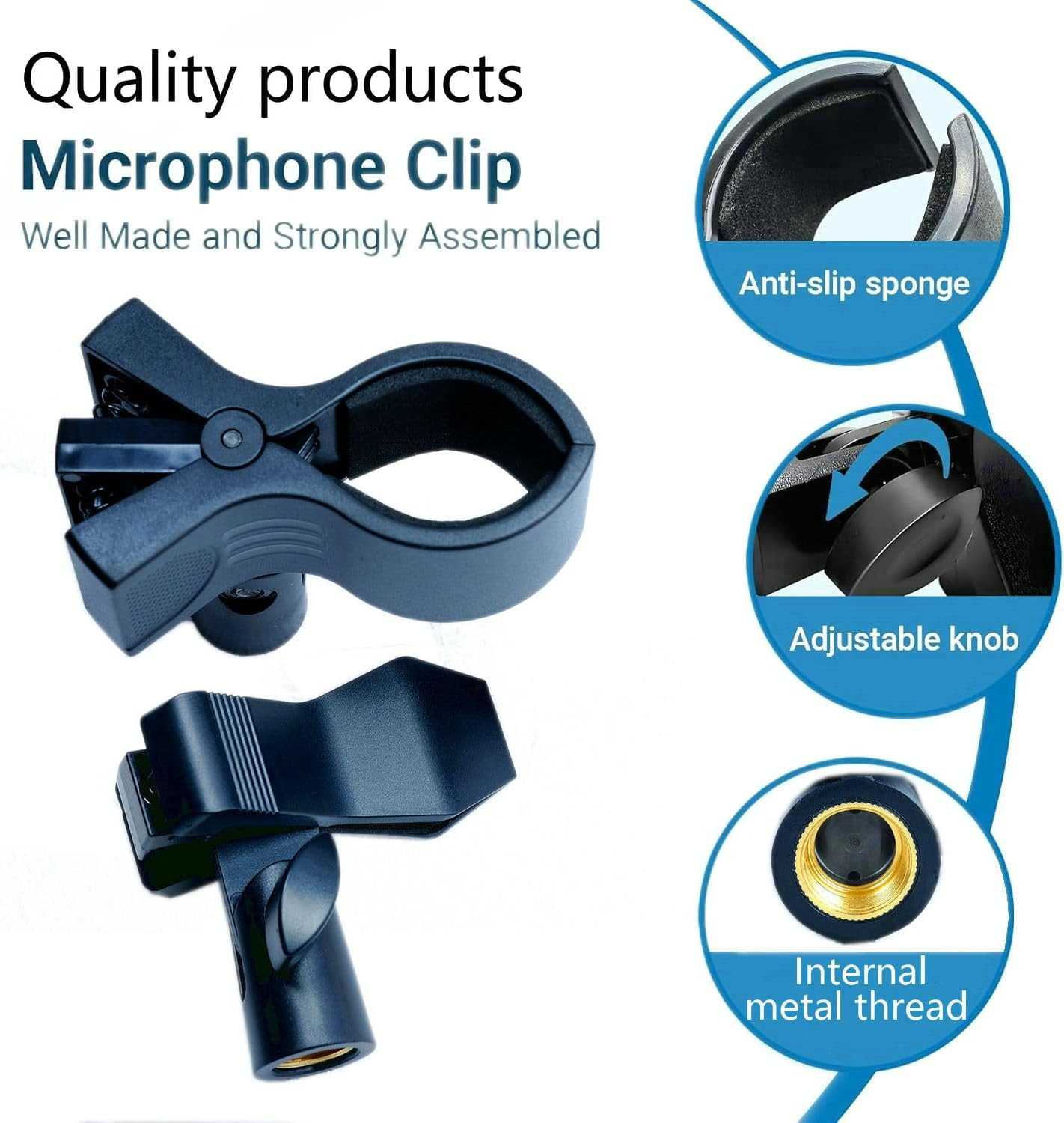 2 Pack Universal Microphone Clip Holder for Dynamic & Condenser Mics - Adjustab