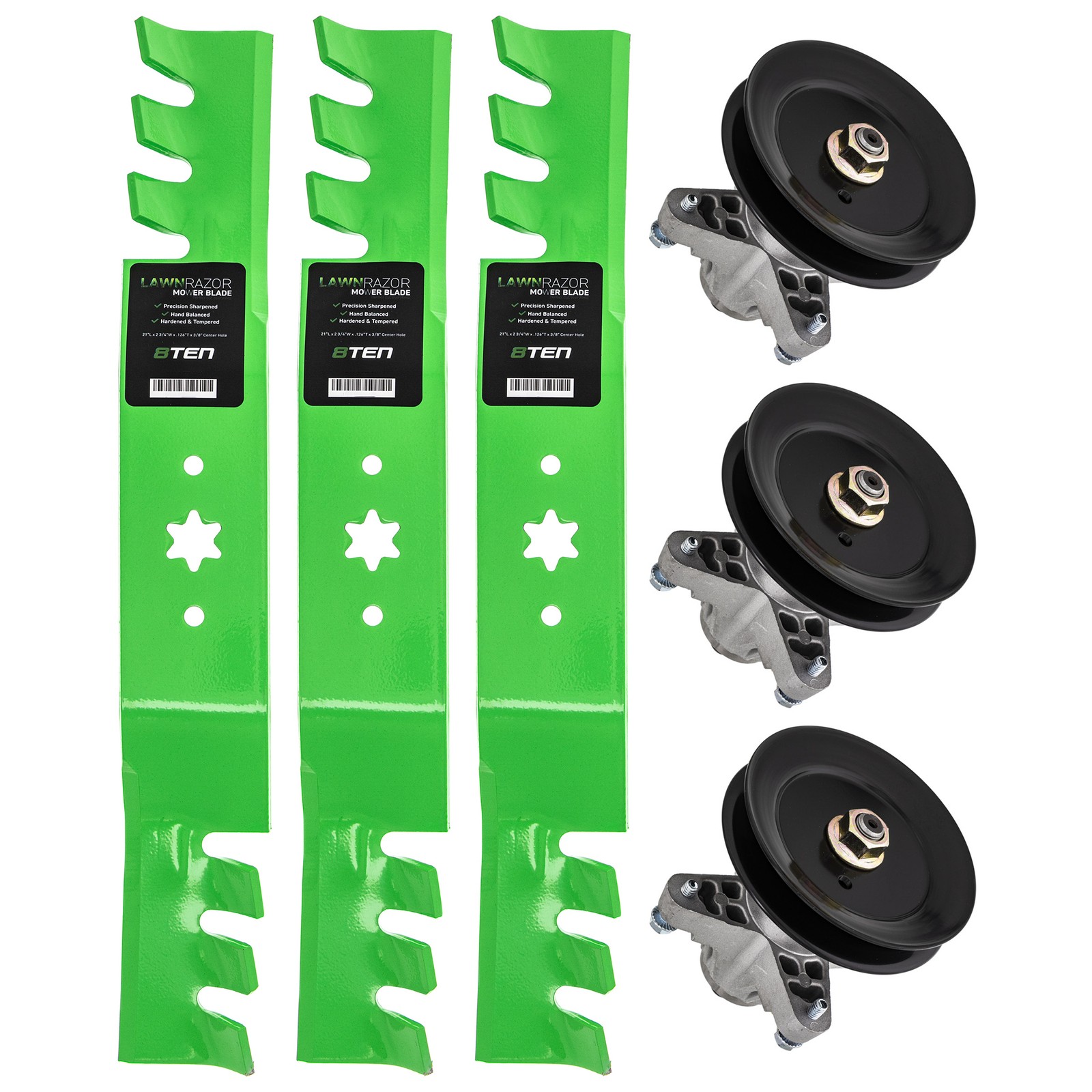 Deck Spindles & Toothed Blades Kit for Columbia RZT50 RZT42 RZT-42 RZT-50 ZT50
