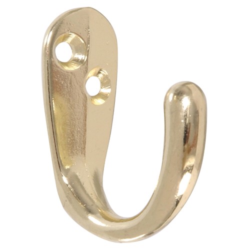 Hillman Single Clothes Hook Brass 2 Pack