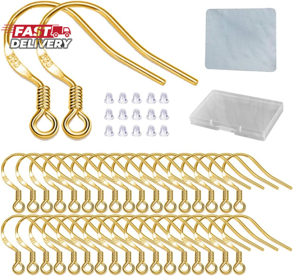 Earring Hooks - 120 PCS/60 Pairs Gold Plated Copper Hypoallergenic Ear Wires Fis