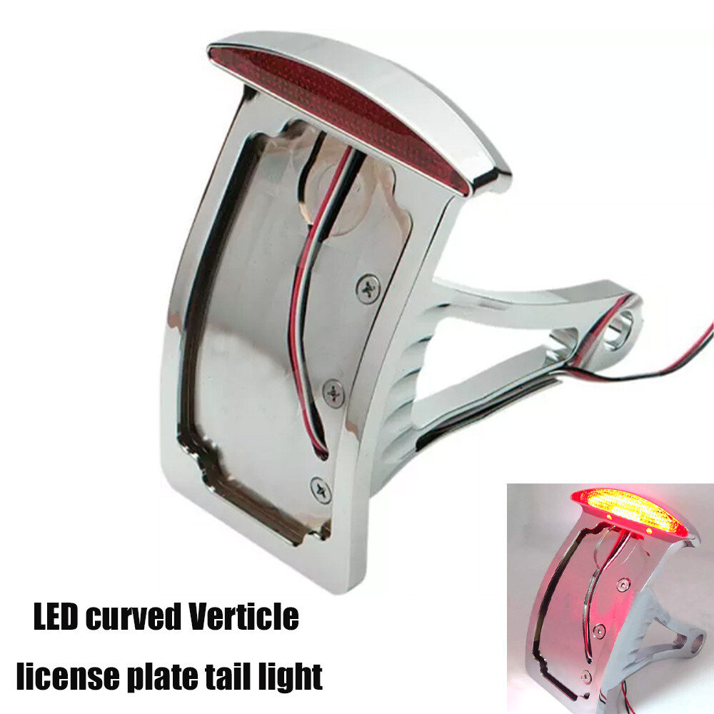 LED Curved Side Mount License Plate Bracket w/ LED Tail Brake Light For Harley