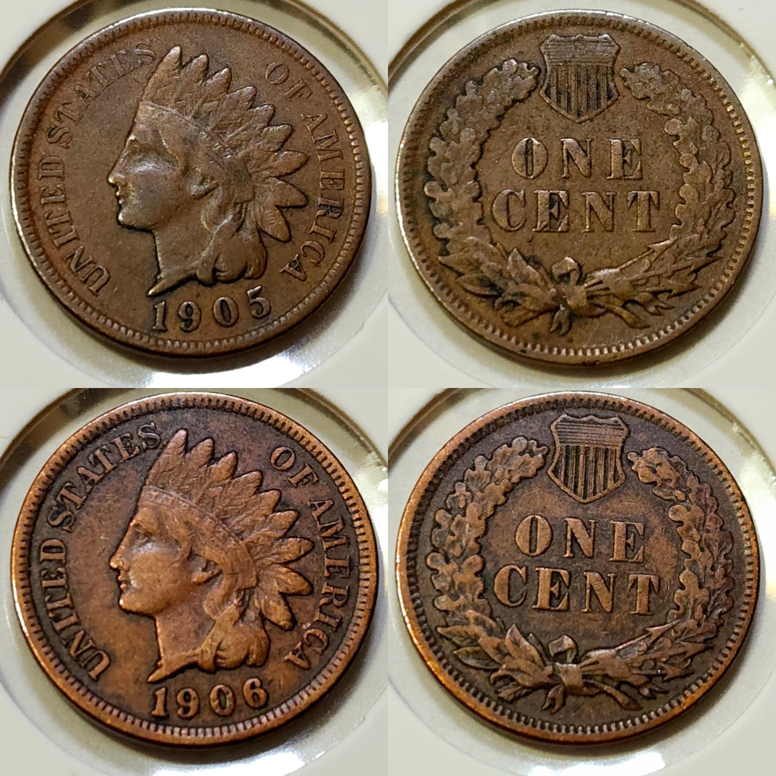 Lot of (2) Indian Head Cents: 1905 & 1906 -  F/VF & VF Cleaned