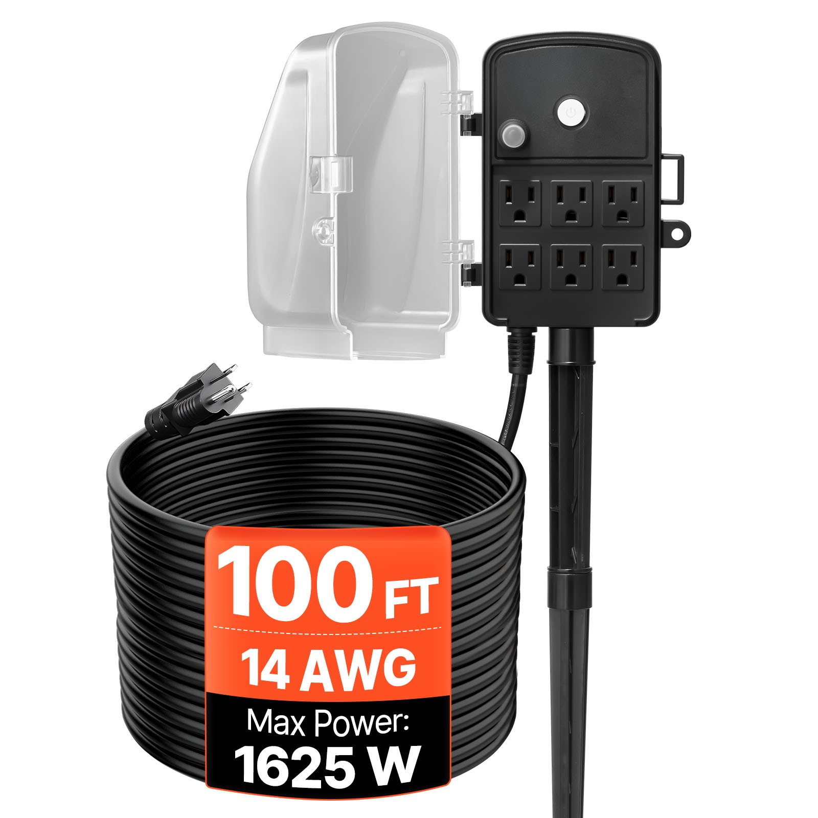 VEVOR Outdoor Power Stake Waterproof Power Strip 6 Outlets 100 FT Extension Cord