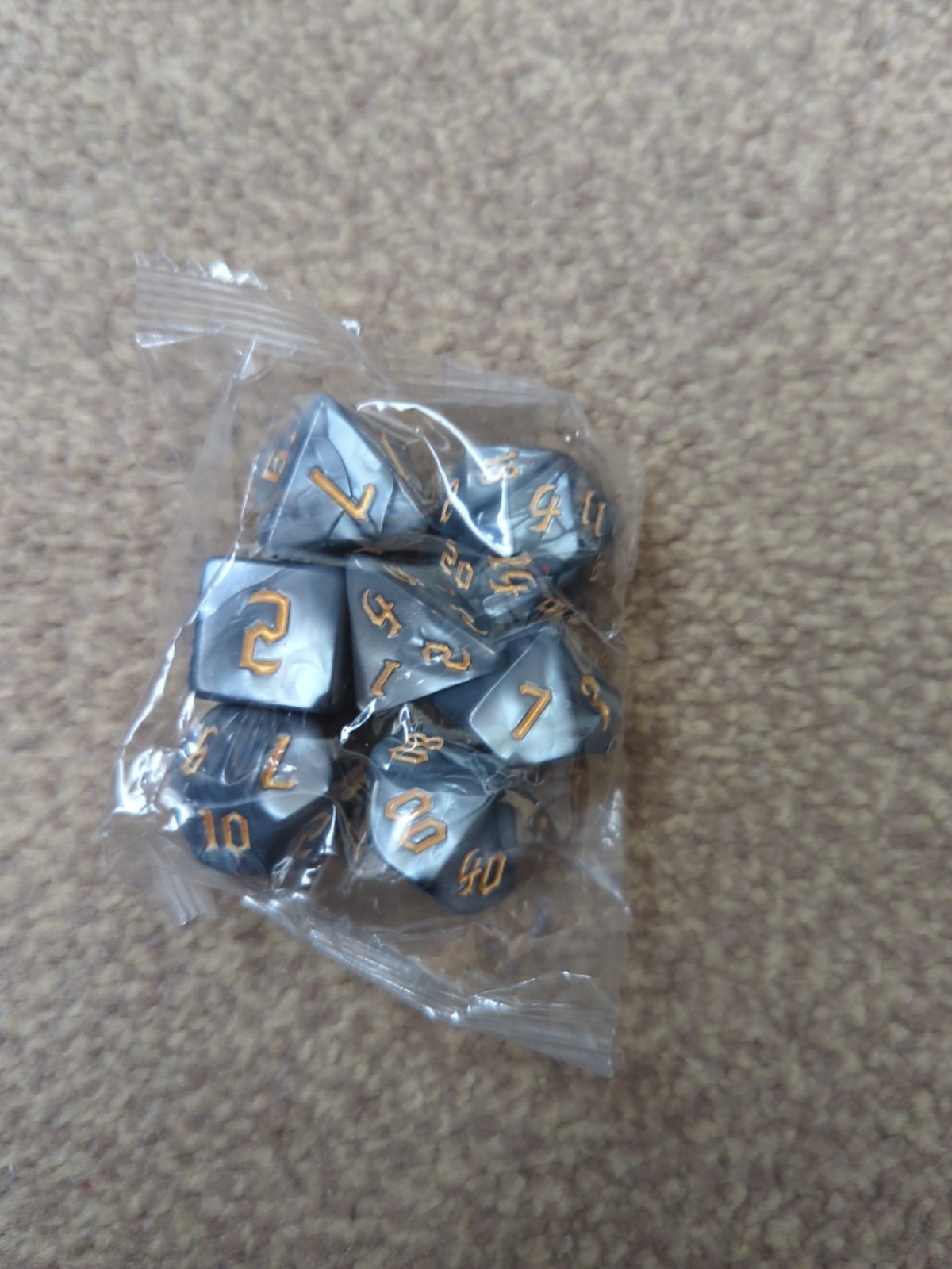 Slate Grey And Gold Dice Set