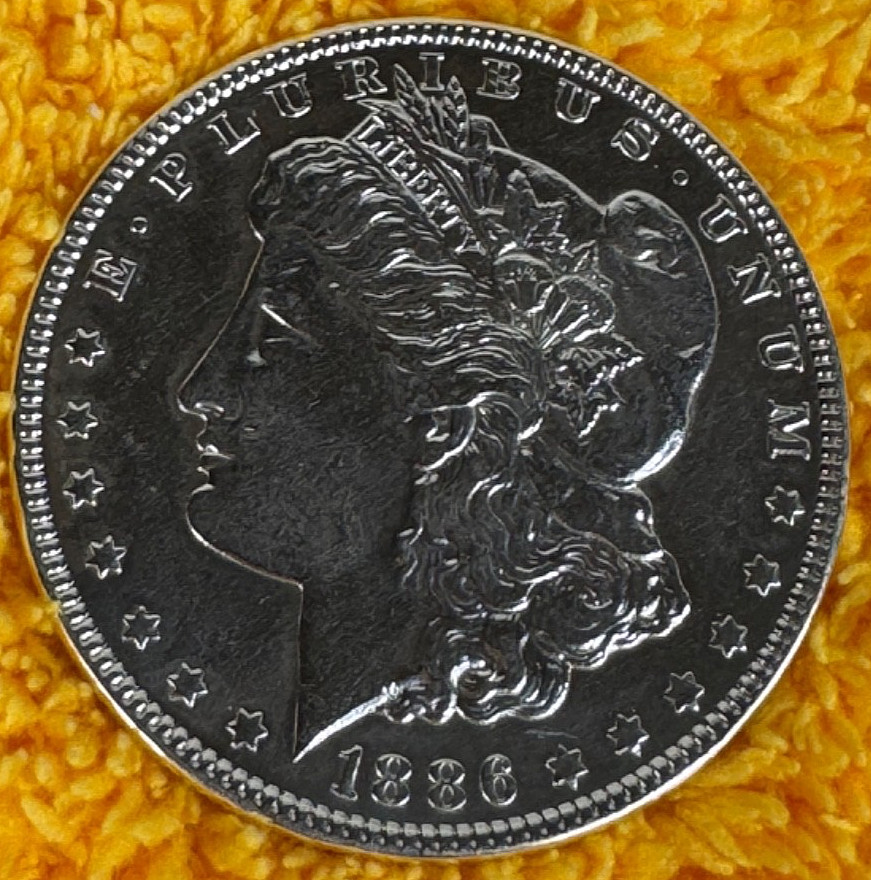 1886-P Morgan Silver Dollar Absolutely Super Nice Detail 7 Tail Feathers 622
