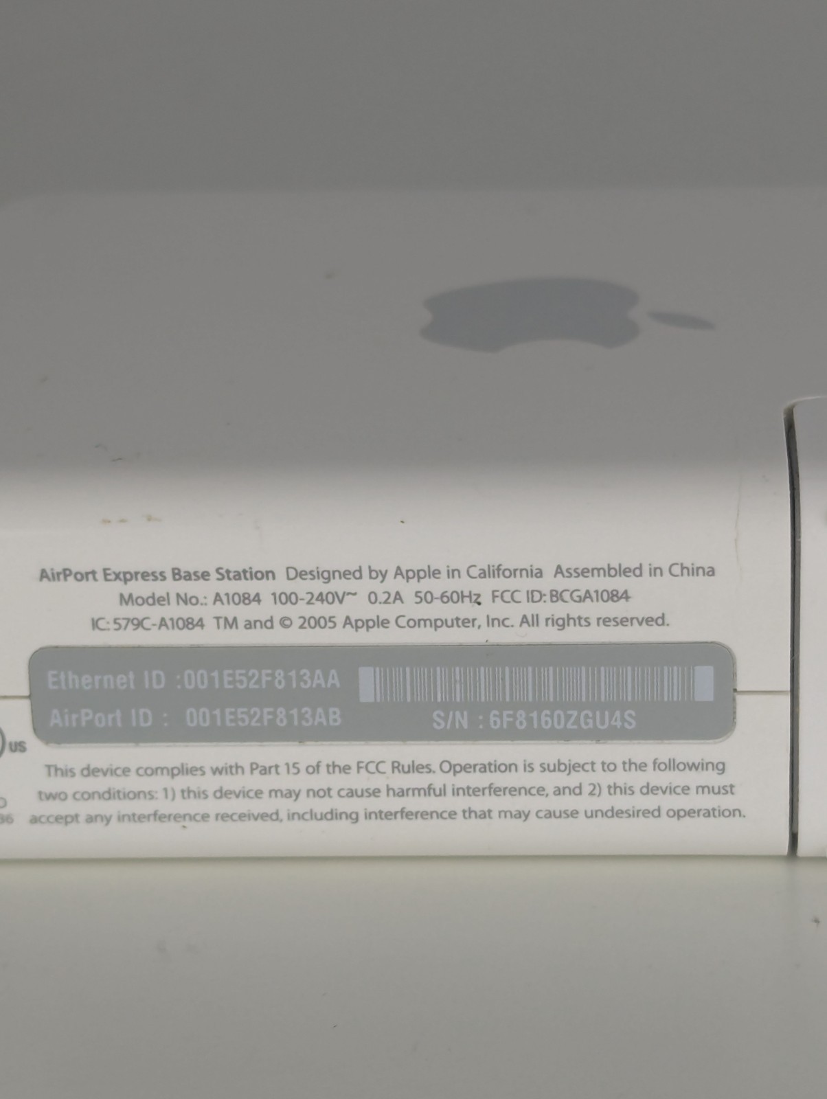 Apple Airport Express Base Station Model A1084 MAC PC