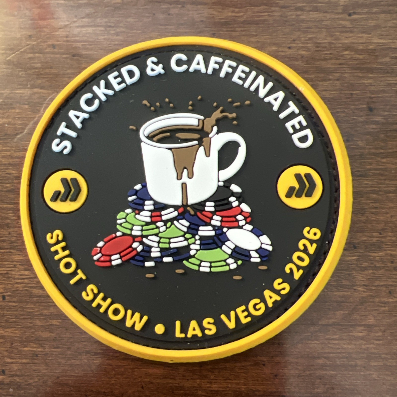 Stacked & Caffeinated 3 Inch PVC Patch Shot Show 2026 Vegas NEW Casino Chips