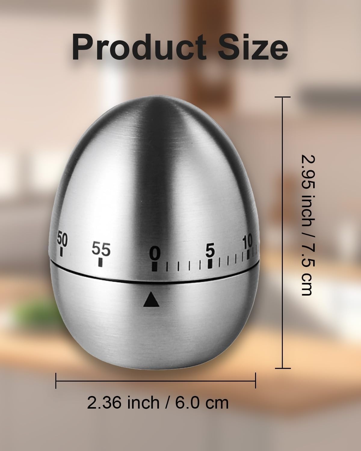 60 Min Mechanical Kitchen Timer Stainless Steel EggShape Cooking Countdown Clock