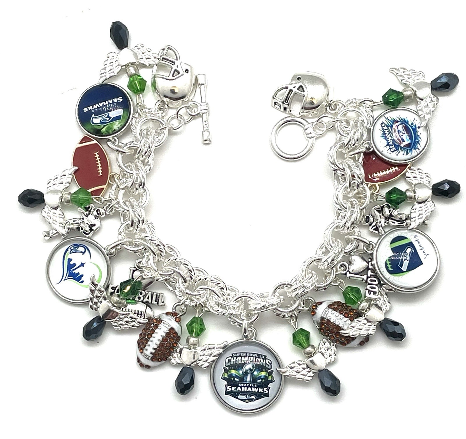 Seattle Seahawks NEW iTEM Premium Custom Made Charm Bracelet. FREE SHIPPING.