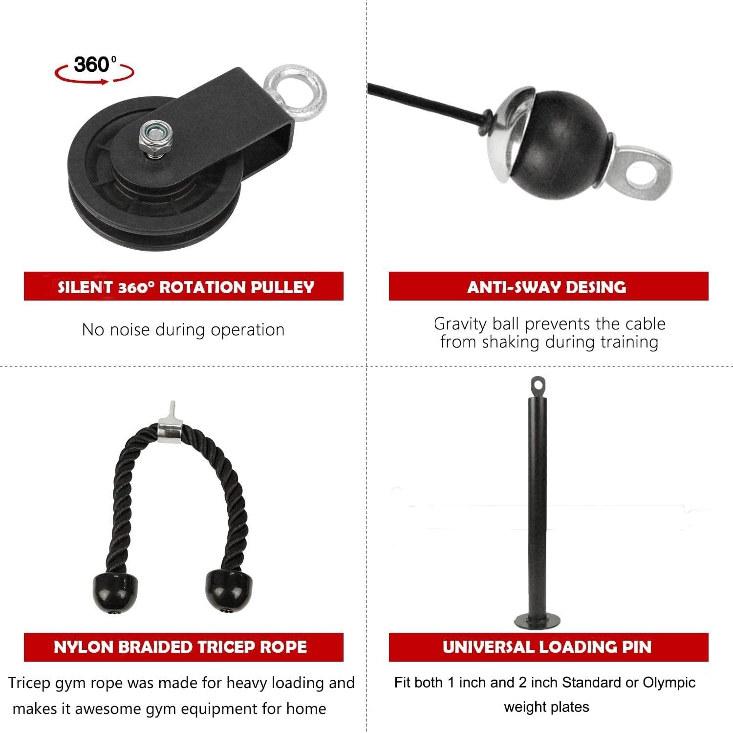 LAT Pull Down and Lift Weight Pulley System Cable Machine Pulley Attachment f...