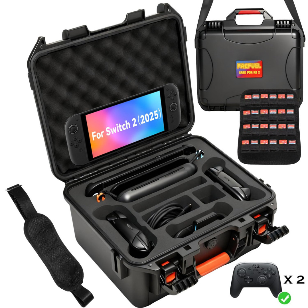 Switch 2 Travel Case Hard Shell Waterproof Storage for Console Dock Games