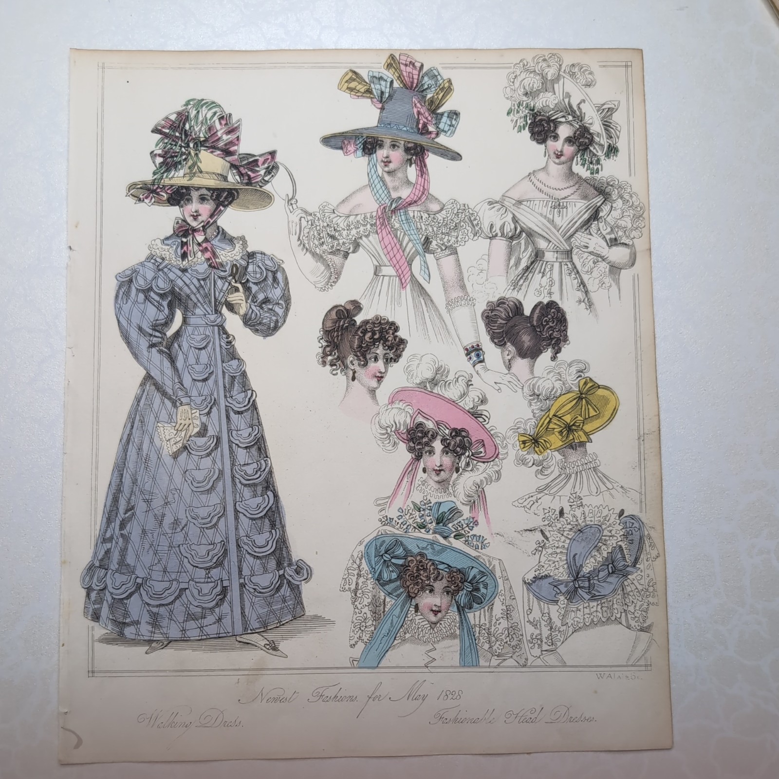 Original 1828 World Of Fashion Coloured Walking Dress Feuilletons