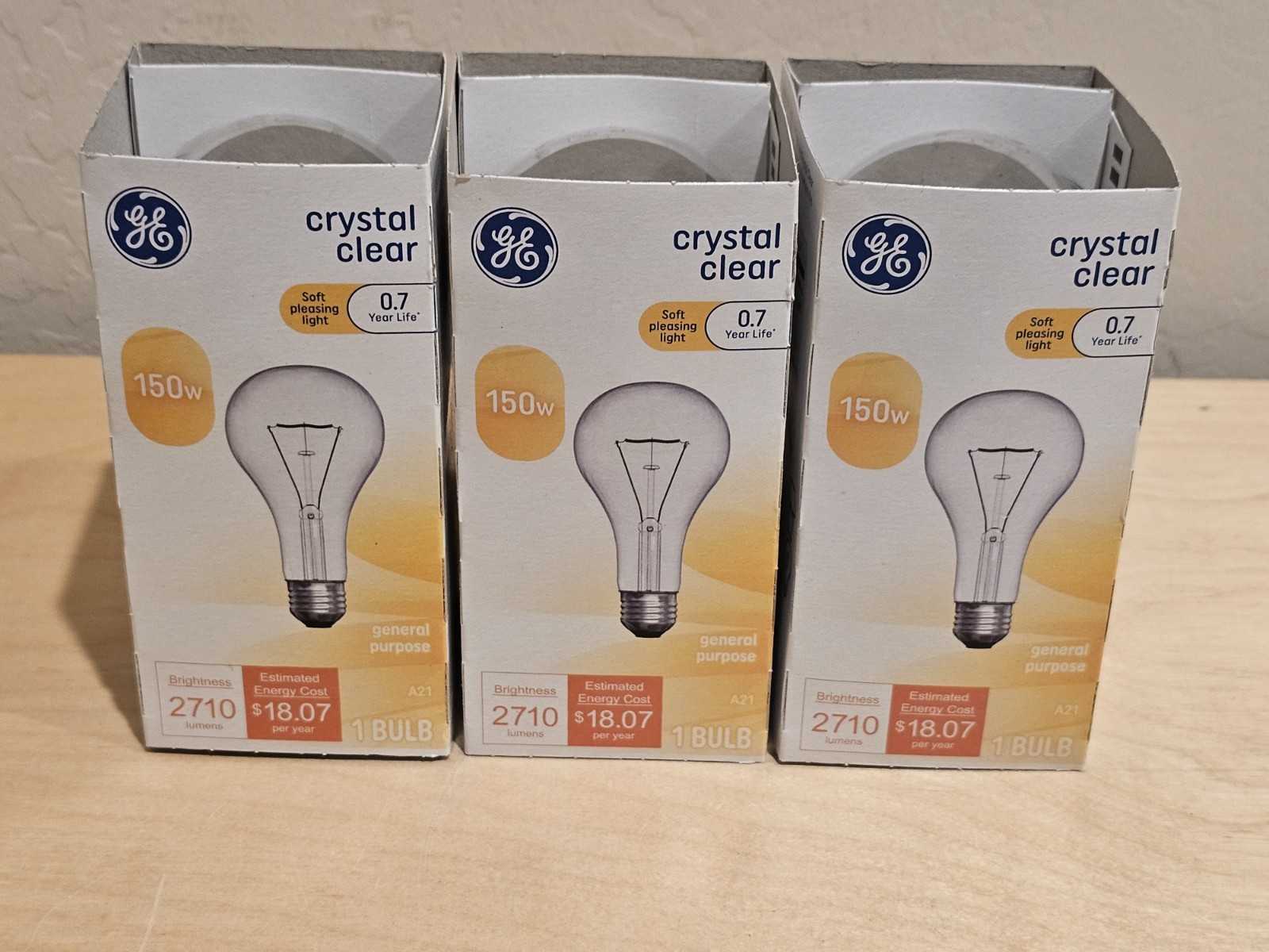 Pack Of 3 GE Crystal Clear Light Bulbs 150W A21 & FREE SHIPPING