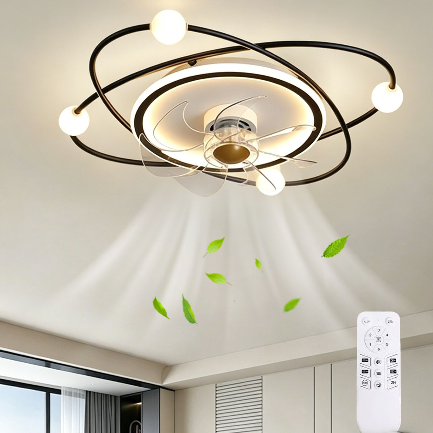 Modern LED Ceiling Fan Light Timer Setting for Home Office Cafe Restaurant Decor