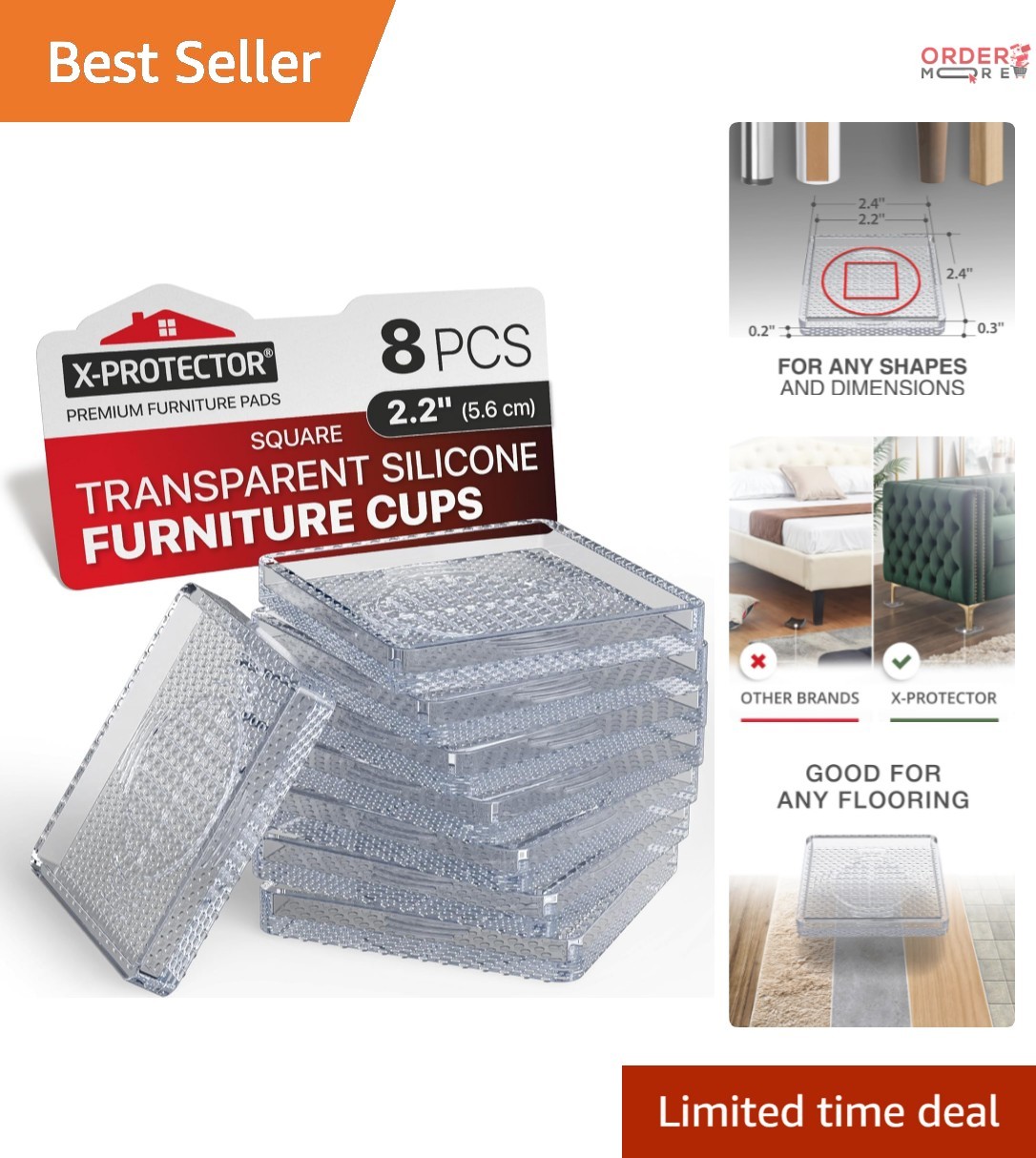 Furniture Pads Silicone 8 pcs 2.2" Non Slip Clear Floor Protectors