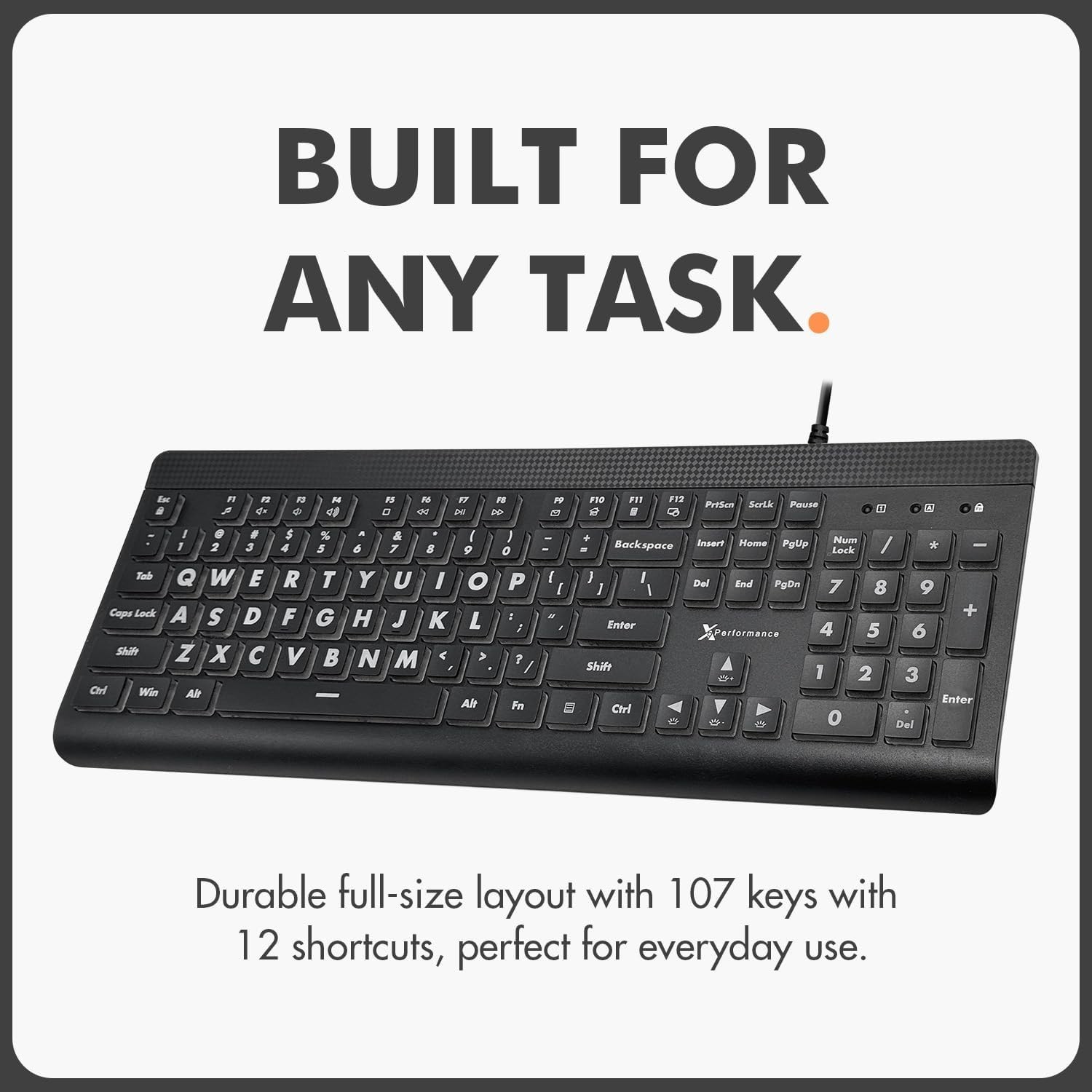 X9 Large Print Backlit Computer Keyboard - Easy to See Big Letters - Lighted USB