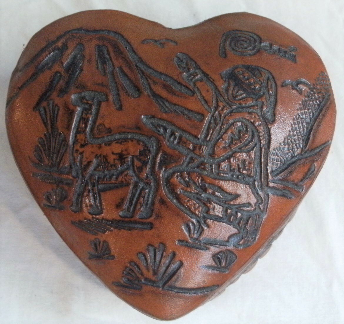 Peruvian Leather Heart shaped Box with Red Lining