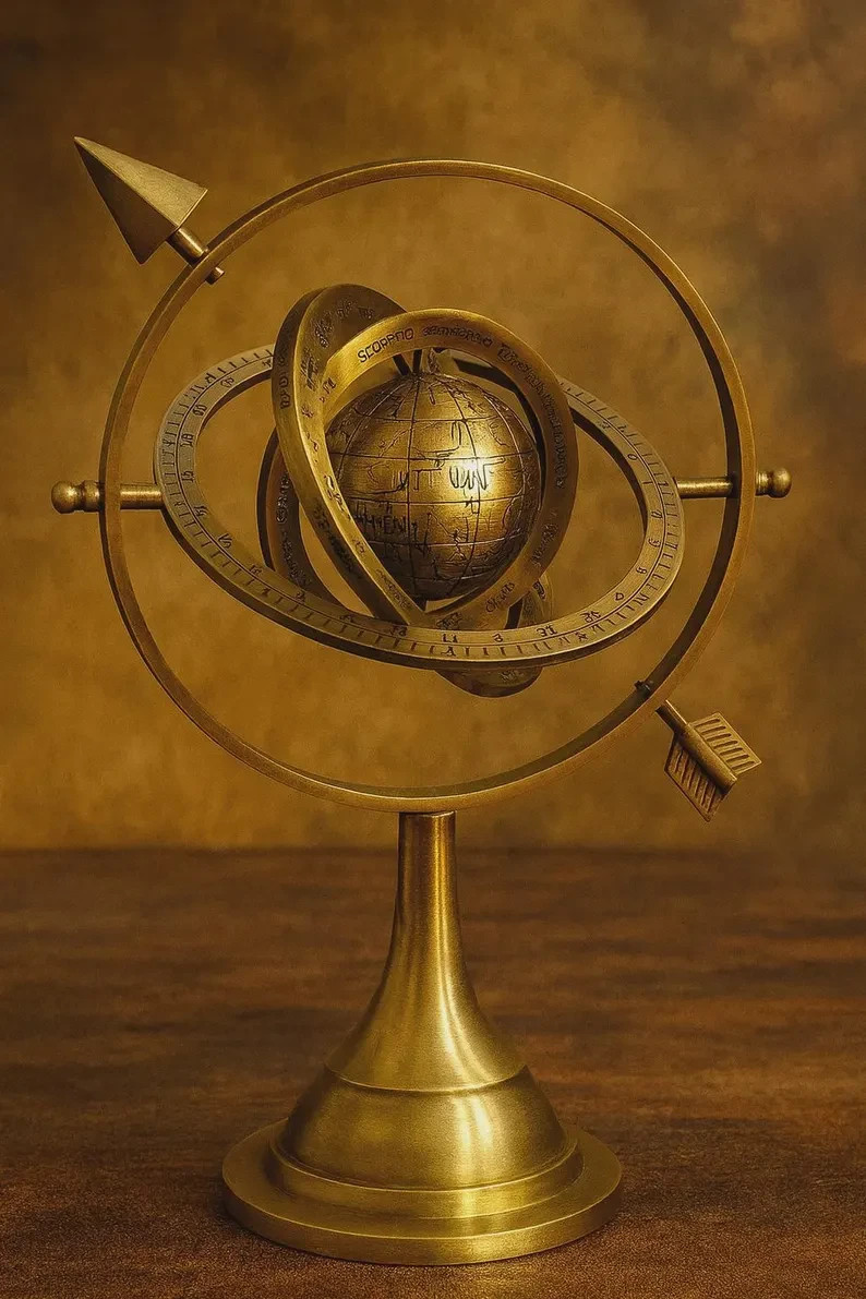 Brass Tabletop Armillary Nautical Sphere Globes Antique 6" inch Large Engraved