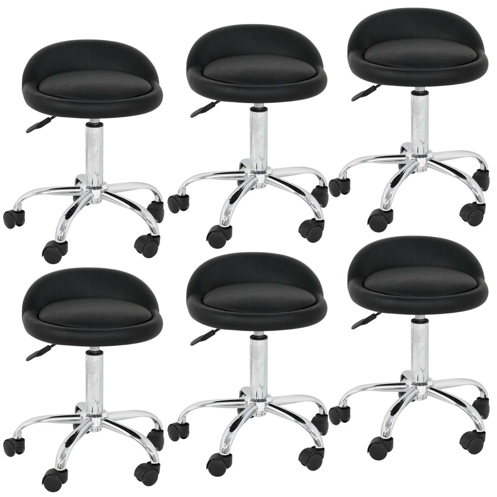 Set of 6 Adjustable Salon Stools Swivel Hydraulic Rolling Leather Seats Black