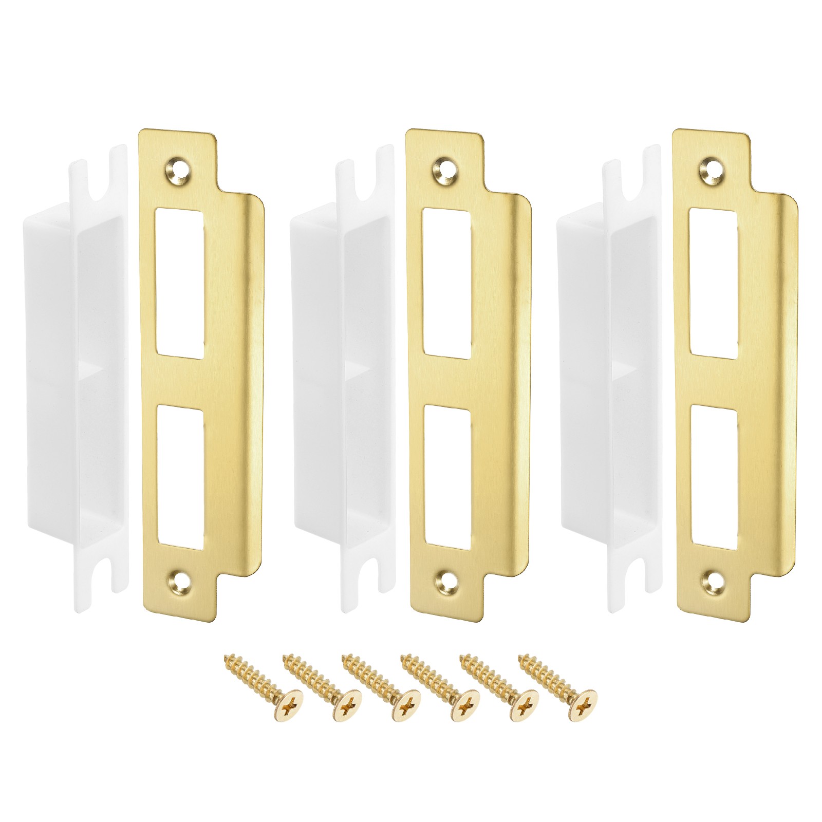 3 Sets 37.5mm x 145mm Stainless Steel Deadbolt Strike Plate, Gold