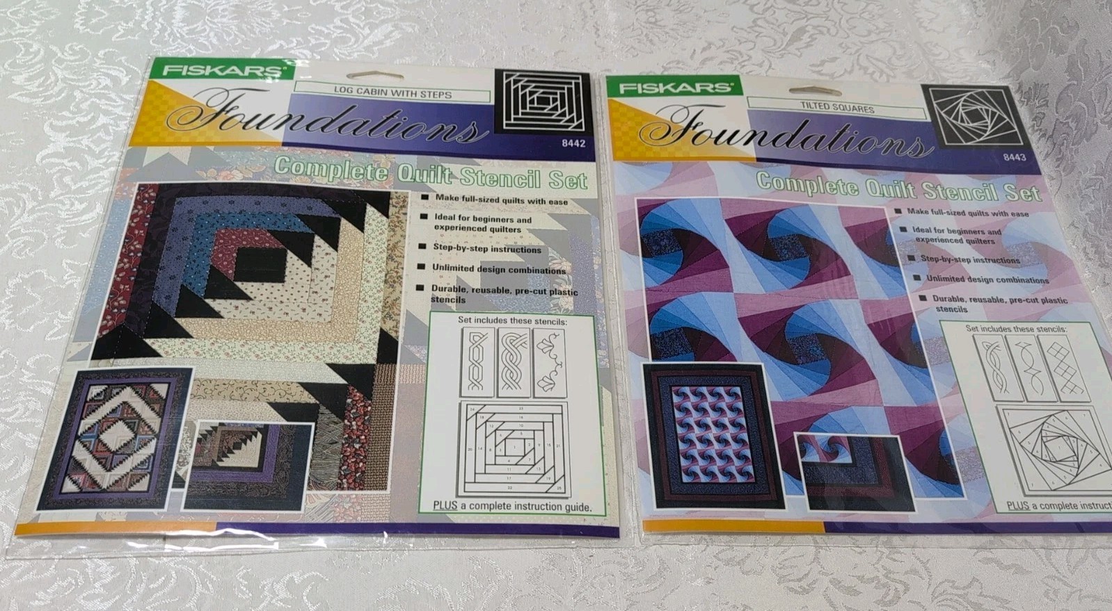 2 Fiskars Foundations Quilt Stencil Set 8442 Log Cabin & 8443 Titled Squares NEW